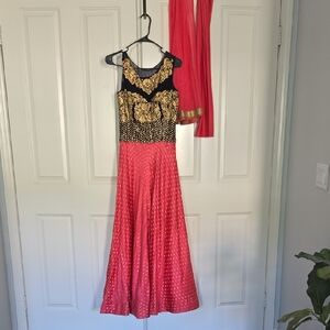 Blue With Gold Work In Pink Suit